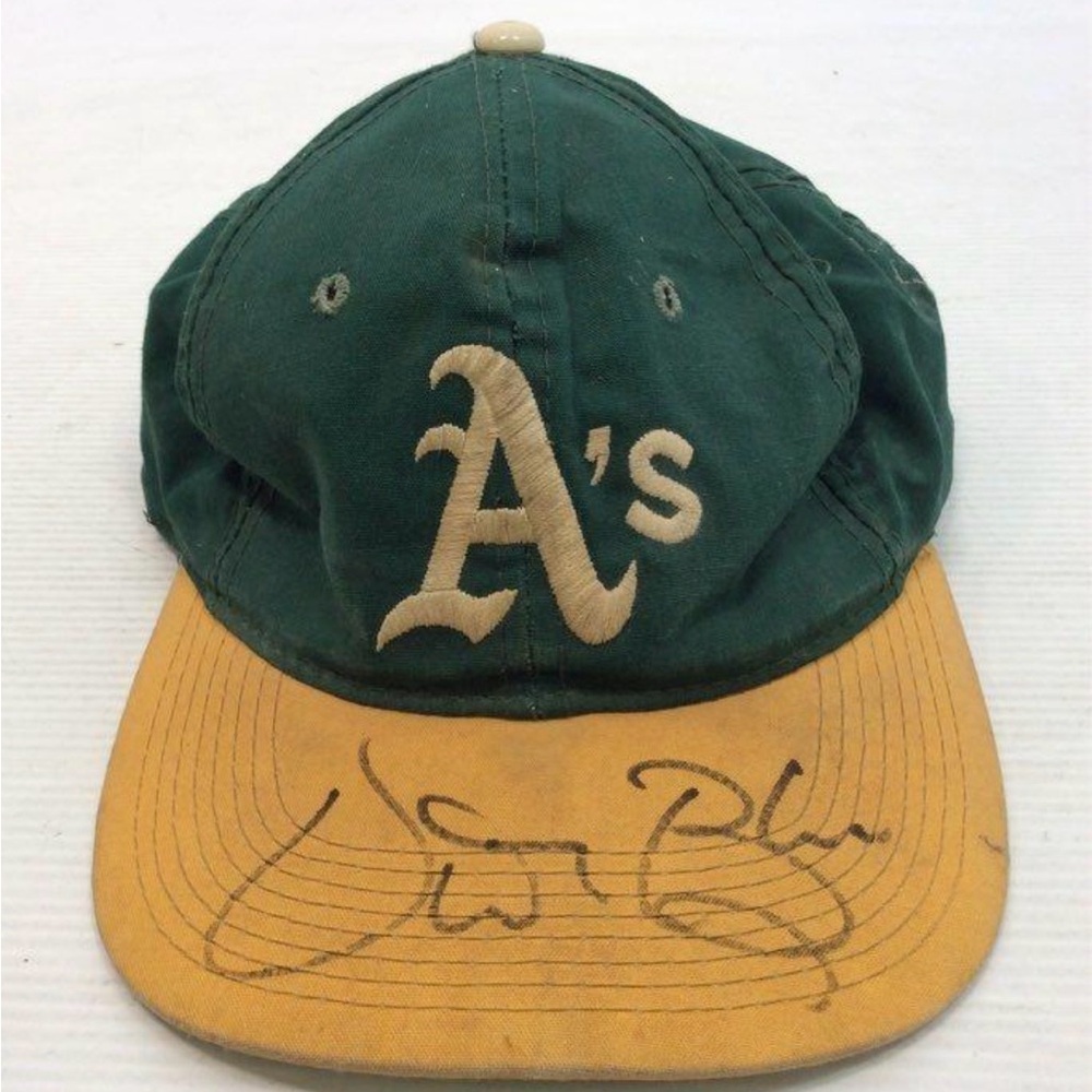 Vida Blue Autographed Green and Yellow A's Baseball Cap